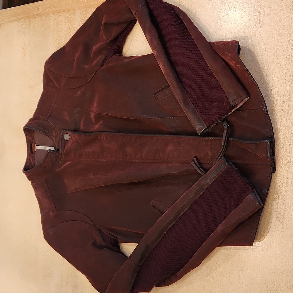 Free People faux / vegan leather jacket with cable knit detail